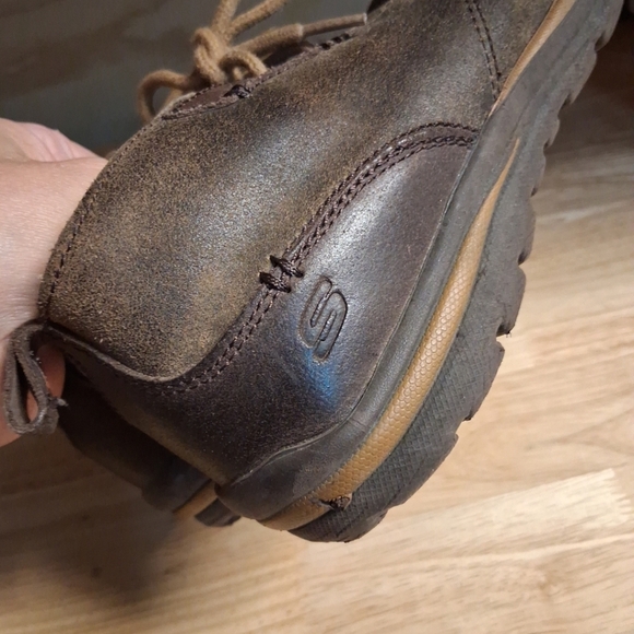 Skechers Brown Leather Lace Up Sneaker Boots Booties Shoes 7.5 Rare Eu 40 - Picture 6 of 9